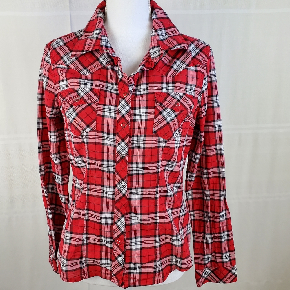 twenty-one fitted snap front plaid western shirt L